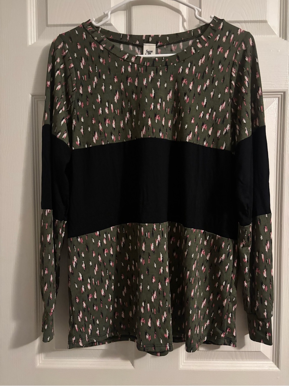 Sew In Love Camouflage Waffle Knit Long Sleeve Babydoll Top